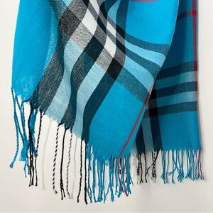 Blue Plaid Pashmina Cashmere Rectangle Scarf/Wrap